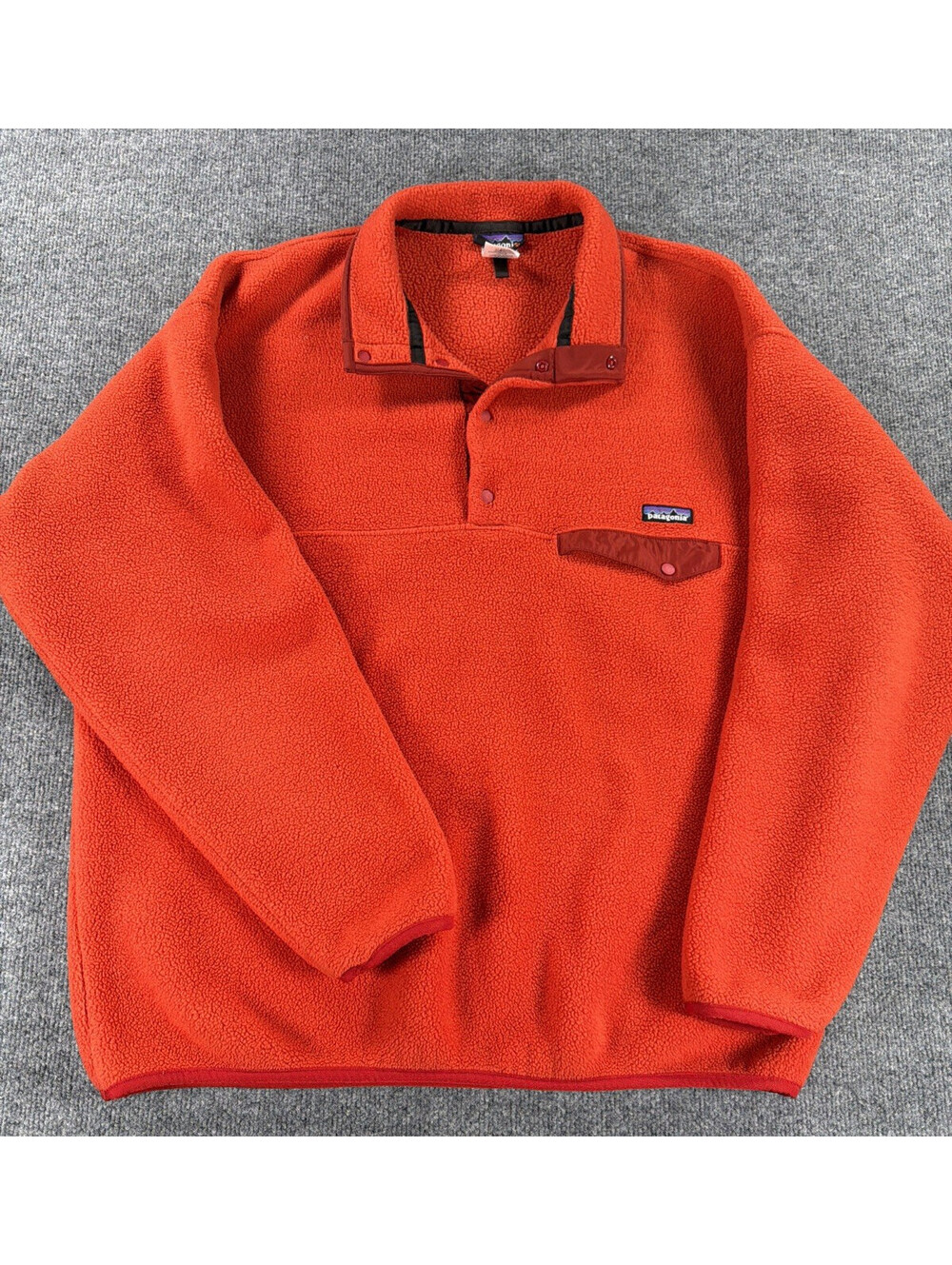 Vintage Patagonia Snap-T Fleece Bright Red Orange Trim XL USA Made 80s 90s